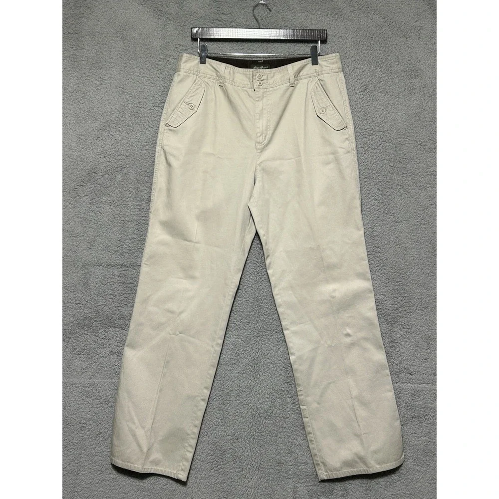 Eddie Bauer Pants Womens 14 Tan Khaki Chino Pockets Button Dress Business Casual